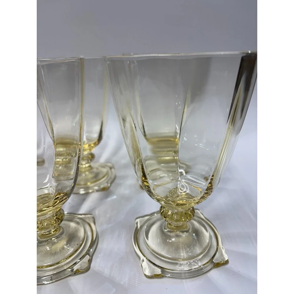 Vintage Heisey Carcassonne Sahara Yellow Footed Goblets Set of 6 Square Fo